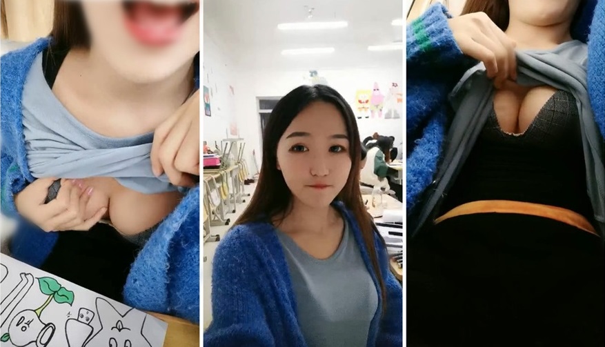 大学校花【身高176小学妹】，课堂上脱裤子露奶，紧张刺激差点被发现，回宿舍拉上蚊帐露出一线天鲍鱼和粉嫩咪咪.封面
