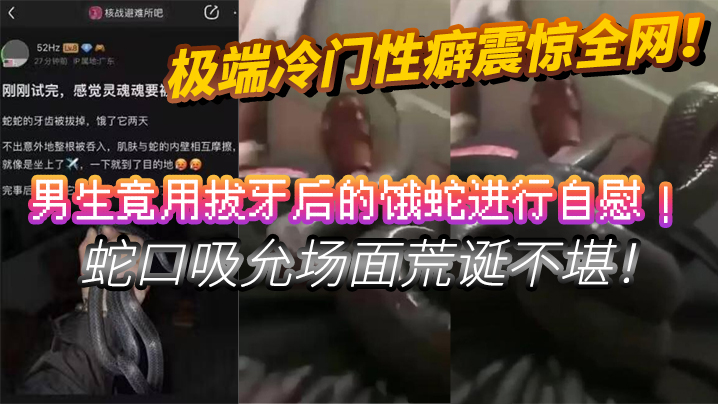 极端冷门性癖震惊全网男生竟用拔牙后的饿蛇进行自慰蛇的口吸允场面荒诞不堪挑战道德底线封面