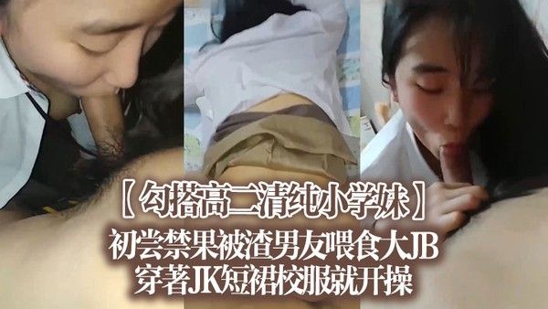 【勾搭高二清纯小学妹】初尝禁果，被渣男友喂食大J.B，穿著JK短裙校服就开操封面