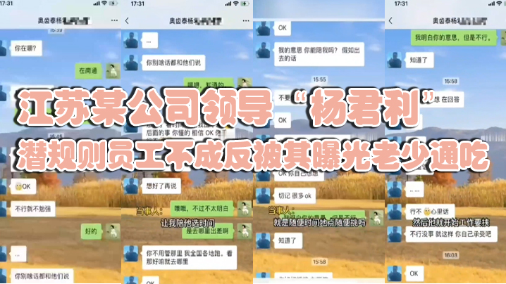 江苏某公司领导杨君利潜规则员.工不成反被其曝光老少通吃封面