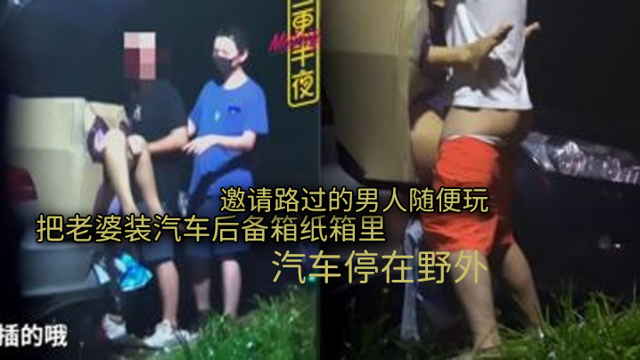 三更半夜系列把老婆装汽车后备箱纸箱里汽车停在野外.邀请路过的男人随便玩想怎么玩就怎么玩封面